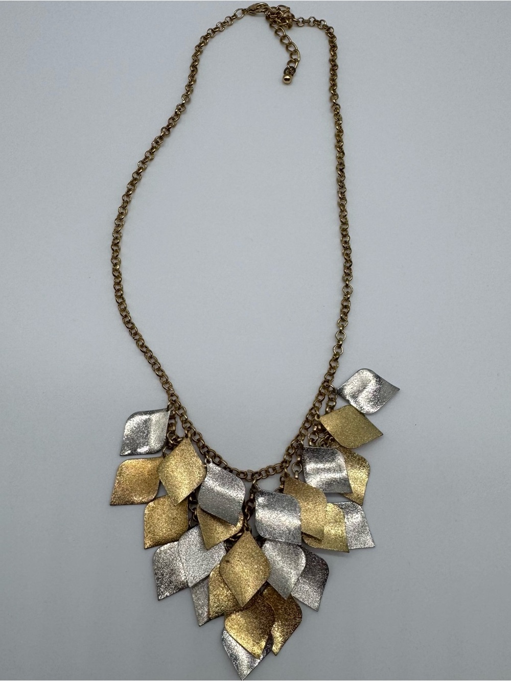 Mixed Metal Leaf Bib Statement Necklace Gold Silver Tone Layered